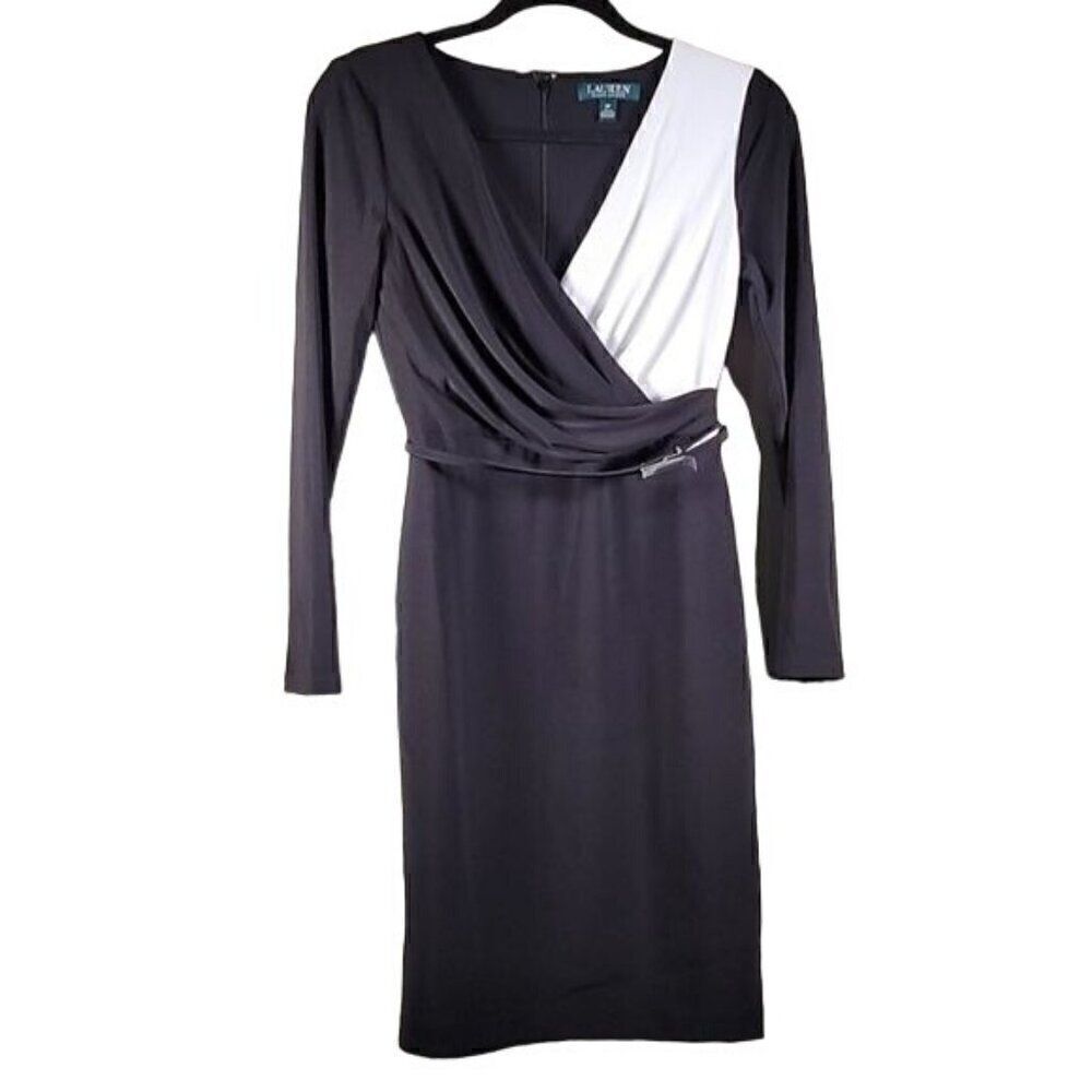 Ralph Lauren Long Sleeve V-neck Belted Dress Sz 2P